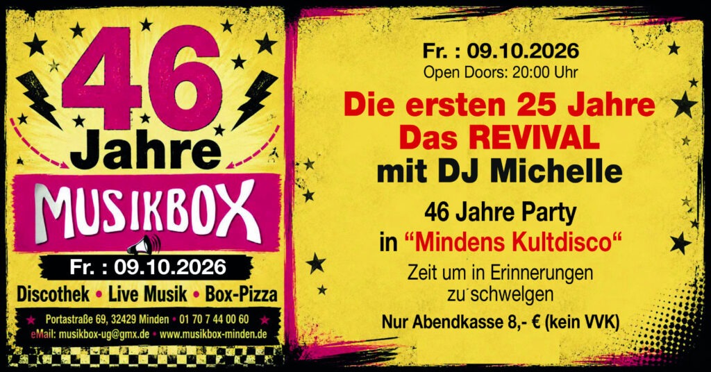 FR 09.10. | 46 JAHRE MUSIKBOX – REVIVAL Party mit DJ MICHELLE